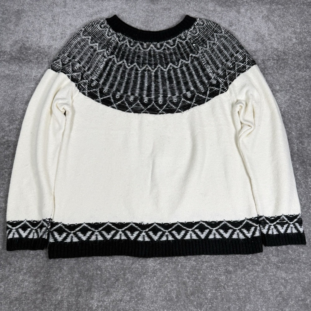 Talbots Sweater Women's XL White Fair Isle Crew Neck Long Sleeve Wool Blend
